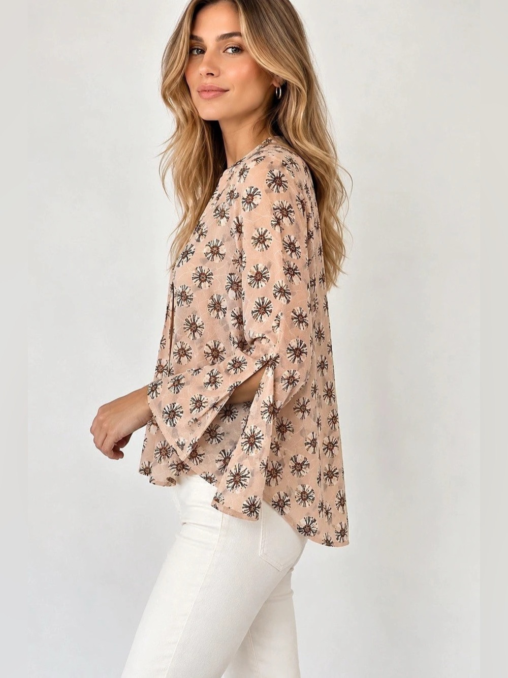 Banana Republic Floral V-Neck Long Sleeve Blouse Top XS